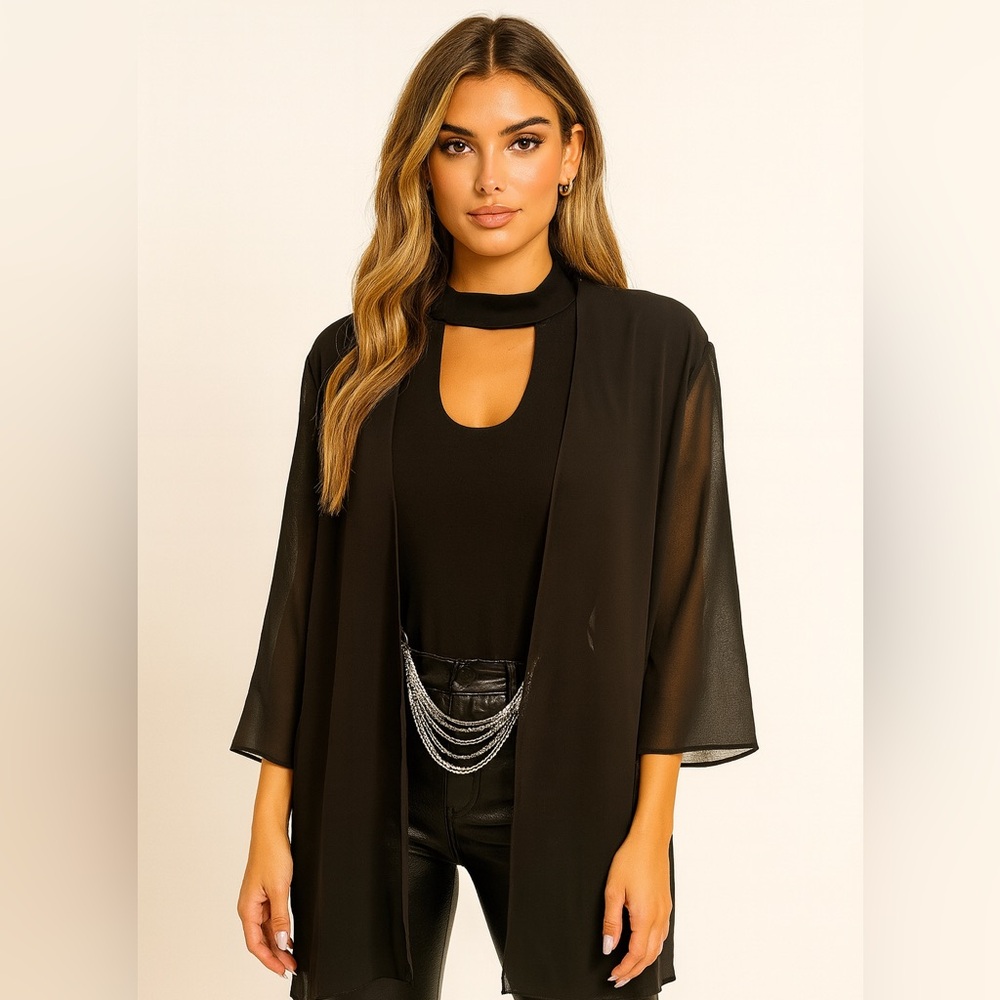 JOSEPH RIBKOFF Collection Black Chiffon Blouse Jewelry Chain US 4 SMALL - Picture 6 of 6